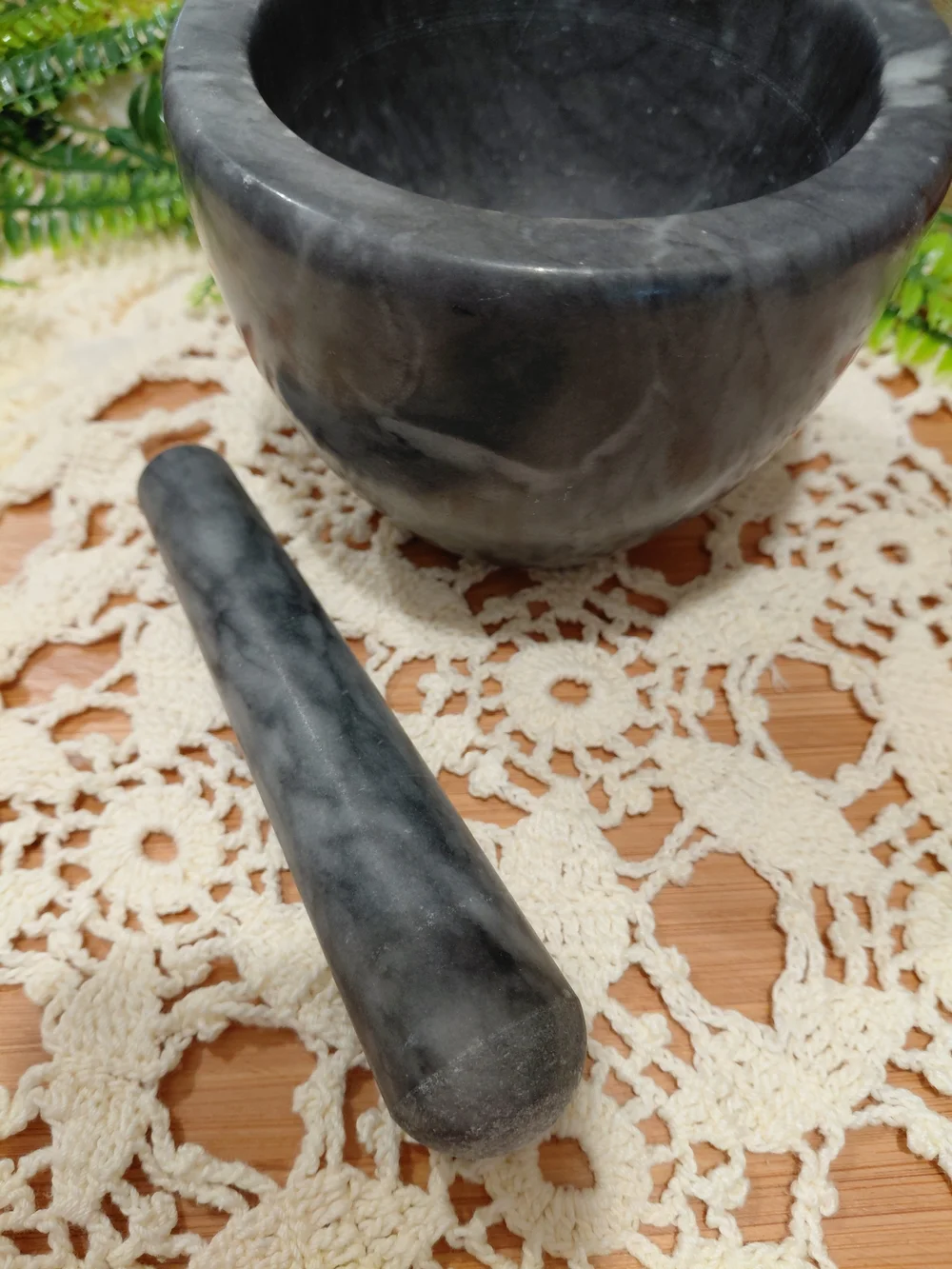 Premium Gray Marble Mortar and Pestle - Smooth Stone Grinder